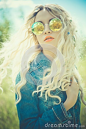 Outdoor portrait of young hippie woman Stock Photo