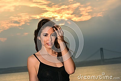 Outdoor portrait of young stunning woman. Stock Photo