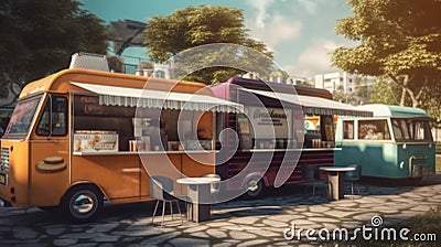 outdoor Premium food trucks with Generative AI Cartoon Illustration