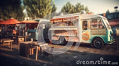 outdoor Premium food trucks with Generative AI Cartoon Illustration