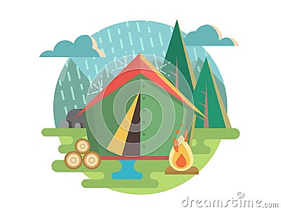 Outdoor Recreation Camping Vector Illustration