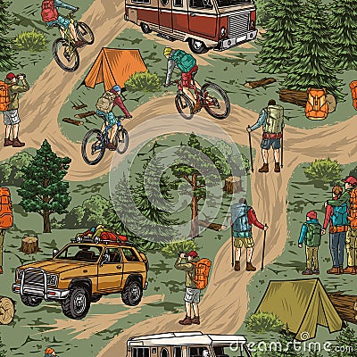 Outdoor recreation vintage seamless pattern Vector Illustration