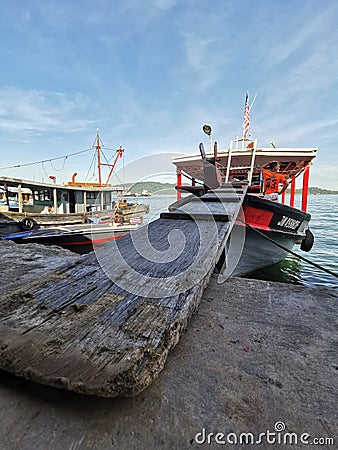 Outdoor scenery during day time with fisherman boats and ships near Todak Waterfront. Editorial Stock Photo