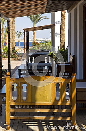 Outdoor seating in summer Stock Photo