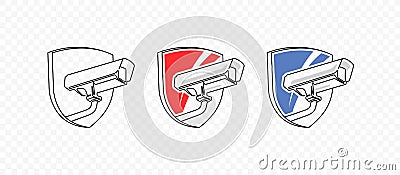 Outdoor security system with shield vector design. CCTV, security camera graphic design Vector Illustration