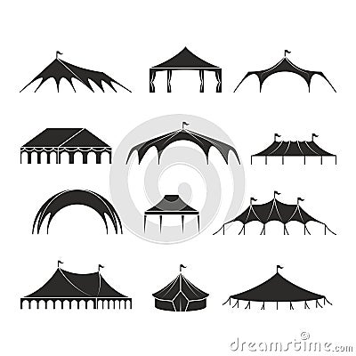 Outdoor shelter tent, event pavilion tents vector icons Vector Illustration