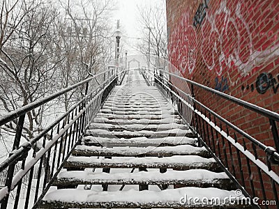 Outdoor Snowy Stairs Stock Photo