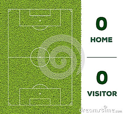 Outdoor Soccer line, game score display and green grass field background Vector Illustration