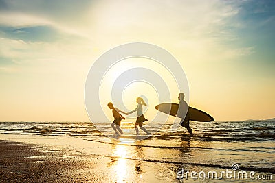 Outdoor sport activity friendship concept : Silhouette of people Stock Photo