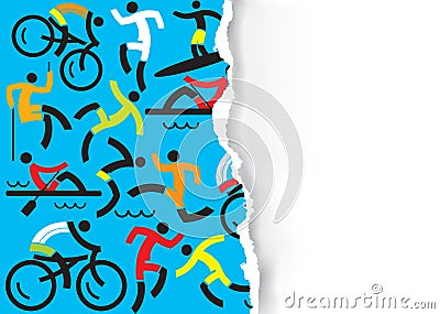 Outdoor sports icons ripped paper background. Vector Illustration