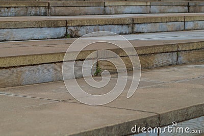 The outdoor steps are made of large stone slabs with irregularities to prevent slipping in the rain. Pedestrian Descent Stock Photo