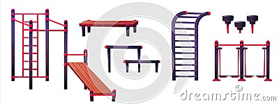 Outdoor street gym in park with fitness equipment Vector Illustration