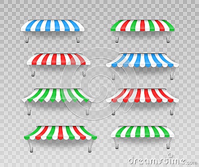 Outdoor awning canopy for cafe, shop window. Vector Illustration