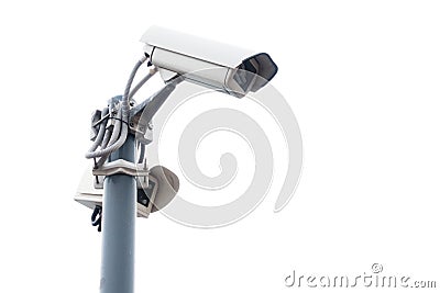 Outdoor surveillance cameras on the stand Stock Photo