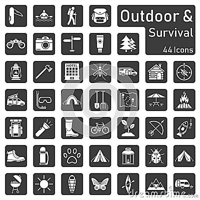 Outdoor and survival - icon set Stock Photo