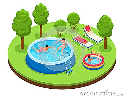 Outdoor Swimming Pool Composition Vector Illustration