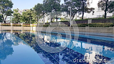 Outdoor Swimming Pool. Residence with swimming pool Editorial Stock Photo