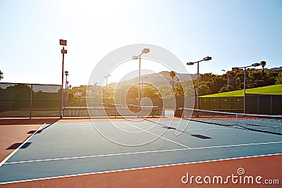 Outdoor tennis court with nobody in Malibu Stock Photo