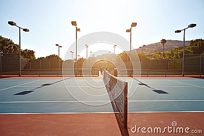 Outdoor tennis court with nobody in Malibu Stock Photo