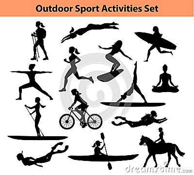Outdoor Training Sport Activities. Female Silhouette. Vector Illustration