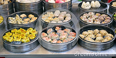 Steamers with Dim Sum Dishes Stock Photo