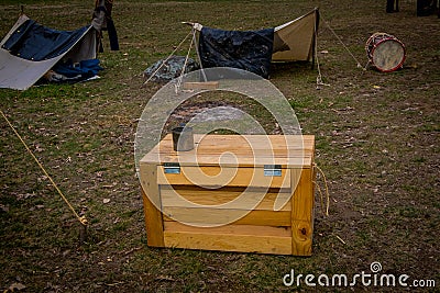 Outdoor view of campament construction during Civil War representation Reenactment in Moorpark, is the largest battle Stock Photo