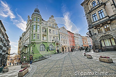 Outdoor view of the old buildings in Klodzko town in the region of Lower Silesia, Poland Editorial Stock Photo