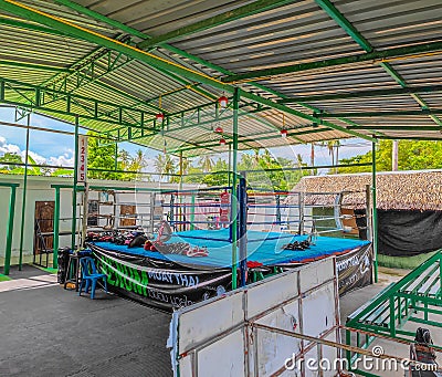 Outdoors boxing ring used for Muay Thai, Kick Boxing and MMA Training Editorial Stock Photo