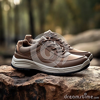 Tenwave Brown Mens Shoes Dynamic Outdoor Style With Bold Saturation And Exacting Precision Stock Photo