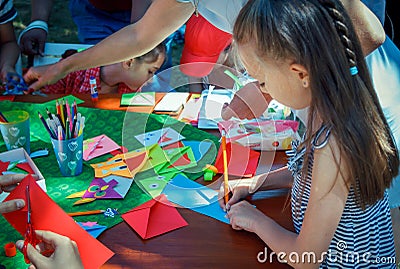 Outdoors children activity on charity family festival Editorial Stock Photo