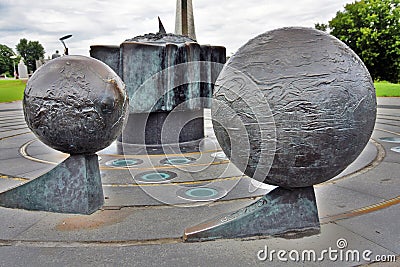 Outdoors exposition of planets sculptures. Editorial Stock Photo