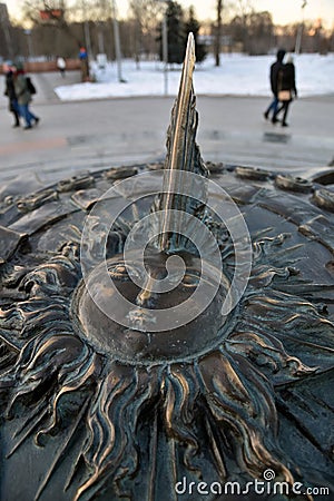 Outdoors exposition of planets sculptures. Editorial Stock Photo