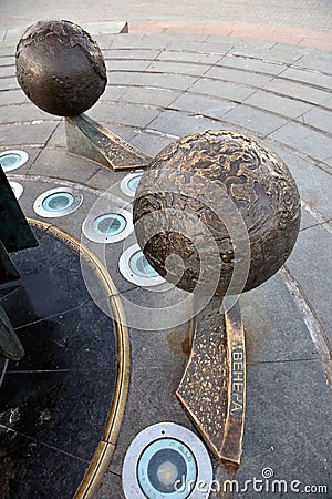 Outdoors exposition of planets sculptures. Venus Editorial Stock Photo