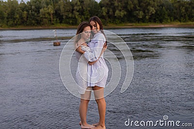 Outdoors fashion photo of beautiful bohemian lady at river. Stock Photo