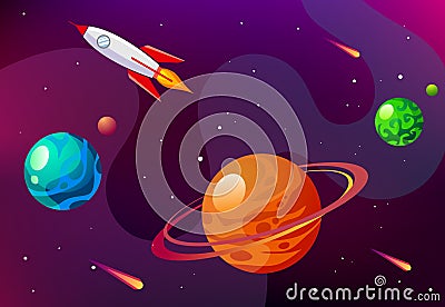 Cartoon vector illustration with outer space. Vector background galaxy Vector Illustration