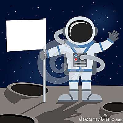 Outer Space Astronaut Holding Flag Vector Illustration