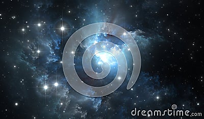 Outer space background with blue nebula and stars Stock Photo
