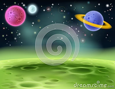 Outer Space Cartoon Background Vector Illustration