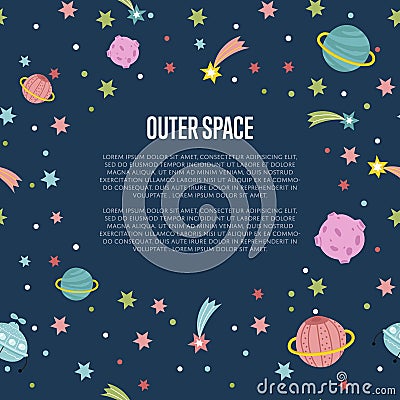 Outer Space Cartoon Vector Web Template Vector Illustration