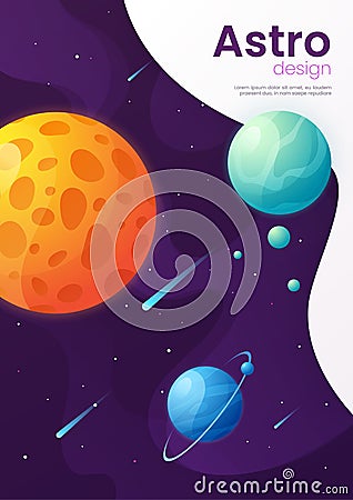 Outer space futuristic cartoon background, cover, brochure templ Vector Illustration