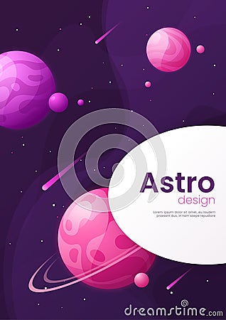 Outer space futuristic cartoon background, cover, brochure templ Vector Illustration