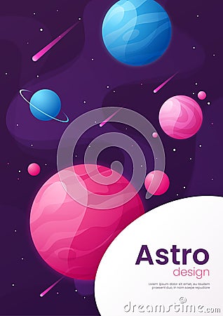 Outer space futuristic cartoon background, cover, brochure templ Vector Illustration