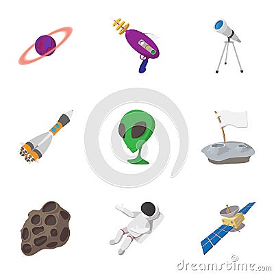 Outer space icons set, cartoon style Vector Illustration