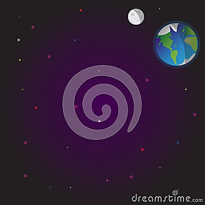 Outer space illustration vector background. Stars. Earth. Moon. Space, dreams and night. Vector Illustration