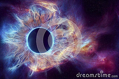 Outer space nebula abstract effect. Iris, eye of the universe. abstract circle explosion of hot orange and electric blue gases. ai Stock Photo