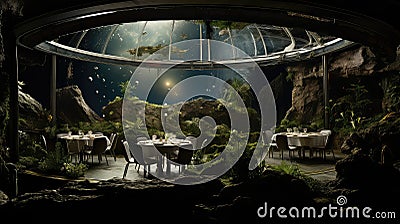 outer space restaurant background Cartoon Illustration