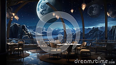 outer space restaurant background Cartoon Illustration