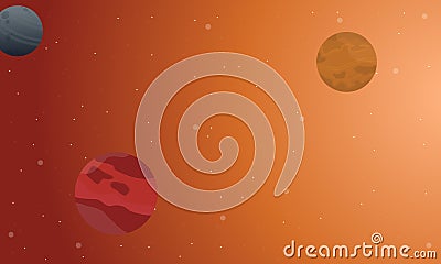 Outer space scenery on orange background Vector Illustration