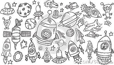 Outer Space Sketch Doodle Set Vector Illustration