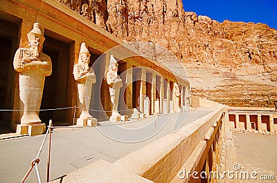 Outer view of the Mortuary Temple of Hatshepsut, Is an ancient funerary shrine, Dedicated to the sun god Amon Stock Photo